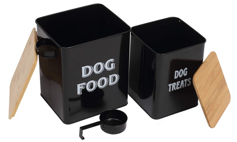 Morezi Dog Food Storage Container Farmhouse Pet Food Treats Bin with Lid and Scoop, Perfect Sturdy Canister Tins for Kitchen Countertop, Shelf, Great Gift for Pet Owners - Dog Food - Black - Image 1