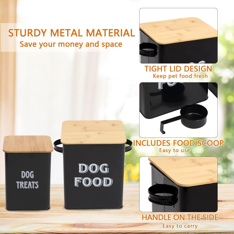 Morezi Dog Food Storage Container Farmhouse Pet Food Treats Bin with Lid and Scoop, Perfect Sturdy Canister Tins for Kitchen Countertop, Shelf, Great Gift for Pet Owners - Dog Food - Black - Image 4