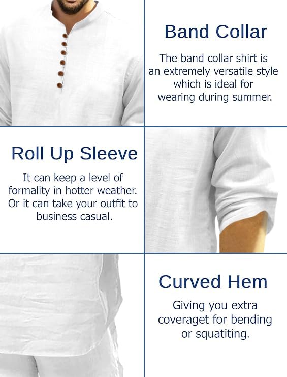 Macsivo Men's Cotton Blend Short Kurta with Solid Mandarin Collared Full Sleeve Curved Hem Length | Kurta for Men Stylish White - Image 5