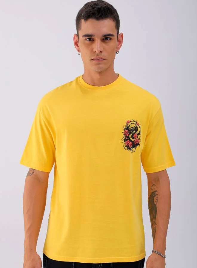 شركة المرآب الهندية Men Boxy Oversized Graphic Back Printed Round Neck Tshirt
