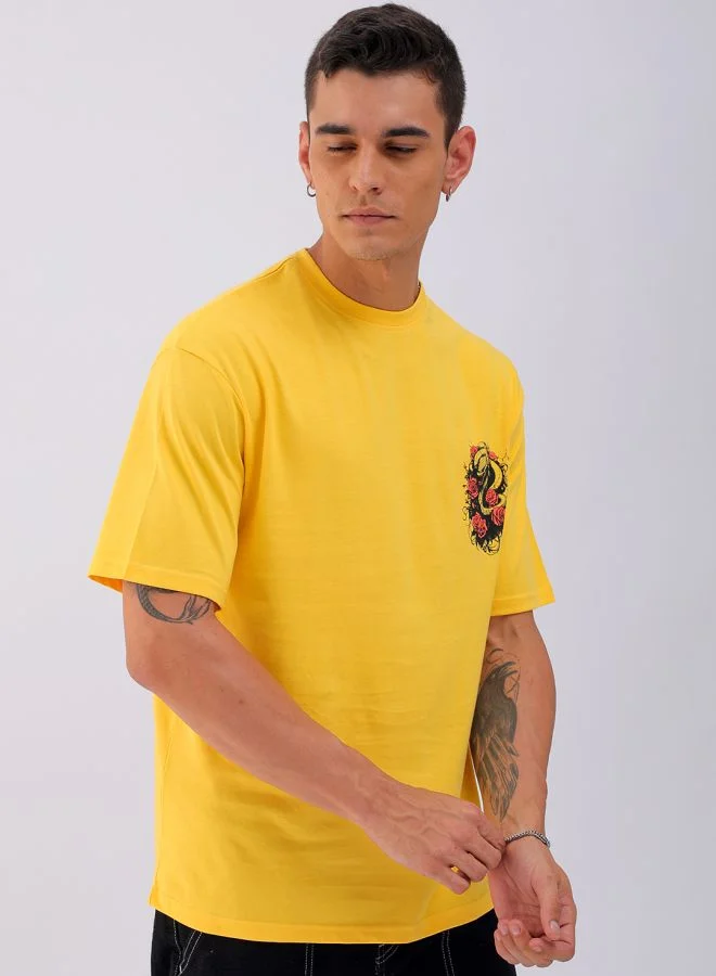 شركة المرآب الهندية Men Boxy Oversized Graphic Back Printed Round Neck Tshirt