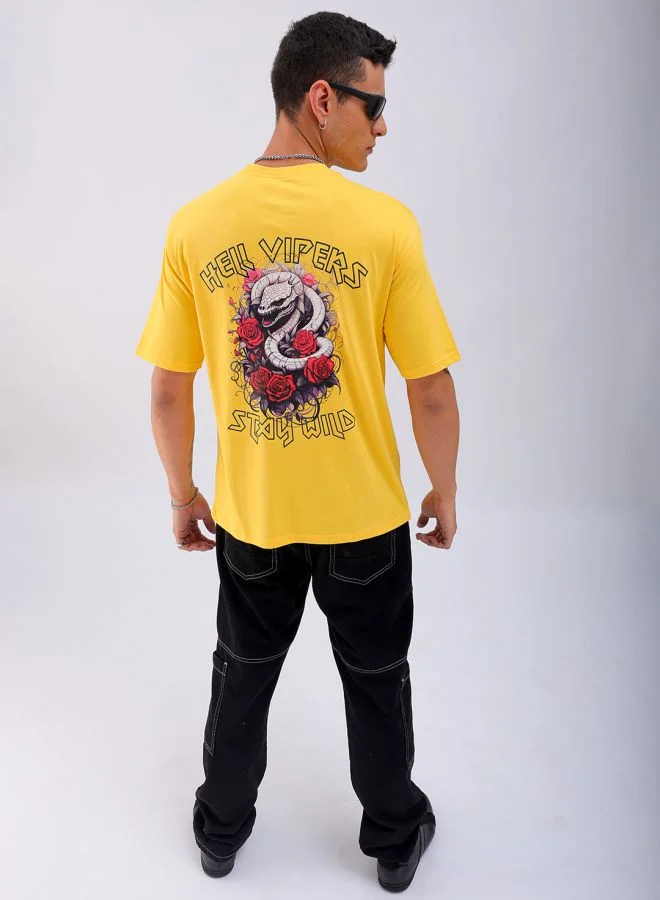 شركة المرآب الهندية Men Boxy Oversized Graphic Back Printed Round Neck Tshirt