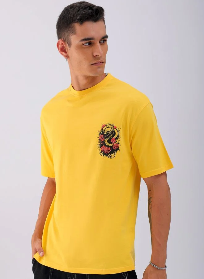 شركة المرآب الهندية Men Boxy Oversized Graphic Back Printed Round Neck Tshirt