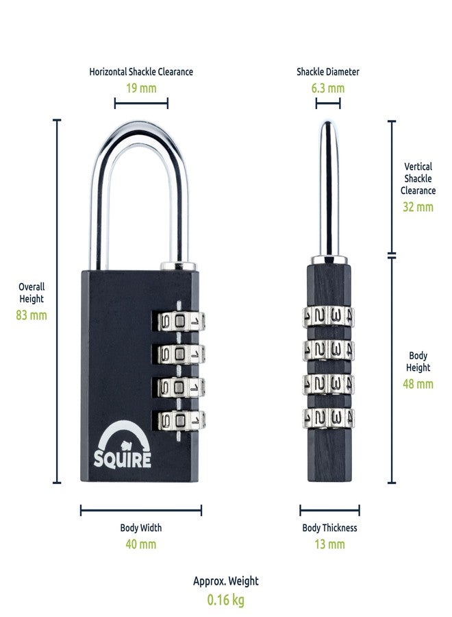 Squire Combination Small Padlock (Locker Lock Combi 40) - Tough Steel Shackle - 4 Wheel Combination Padlock Travel Lock for Home, Shed, Garage, Gym Locker & Luggage (Black, 40 mm) - Image 4