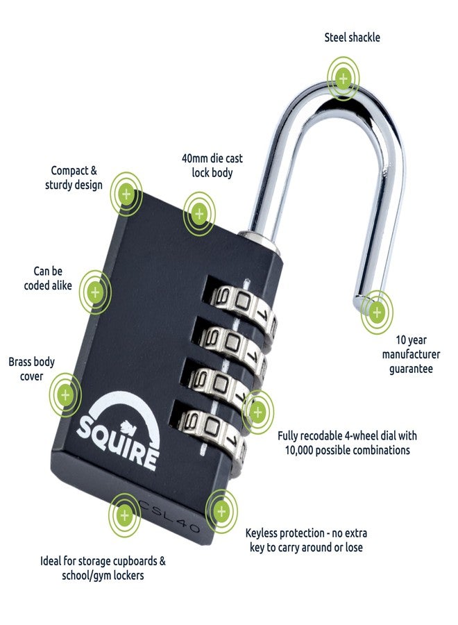 Squire Combination Small Padlock (Locker Lock Combi 40) - Tough Steel Shackle - 4 Wheel Combination Padlock Travel Lock for Home, Shed, Garage, Gym Locker & Luggage (Black, 40 mm) - Image 5