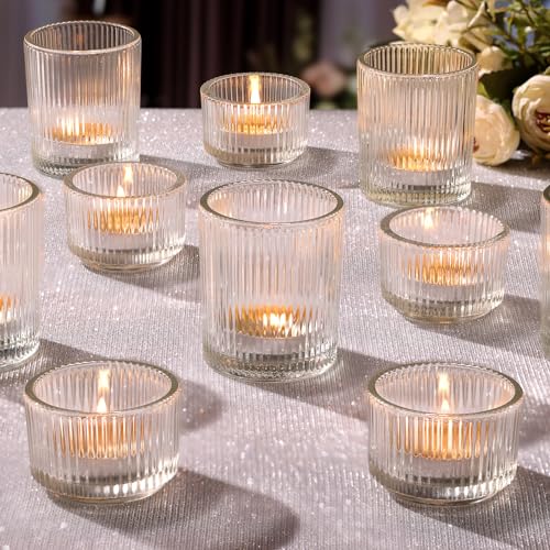 NITIME 20pcs Assorted Ribbed Clear Votive & Tea Light Candle Holders, Glass Candle Holder for Table Centerpiece, Wedding, Baby Shower, Home and Party Decorations - Image 1