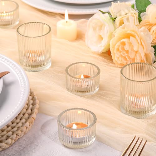 NITIME 20pcs Assorted Ribbed Clear Votive & Tea Light Candle Holders, Glass Candle Holder for Table Centerpiece, Wedding, Baby Shower, Home and Party Decorations - Image 3