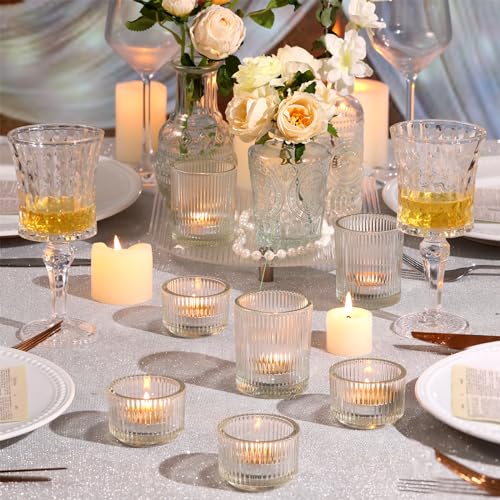 NITIME 20pcs Assorted Ribbed Clear Votive & Tea Light Candle Holders, Glass Candle Holder for Table Centerpiece, Wedding, Baby Shower, Home and Party Decorations - Image 4