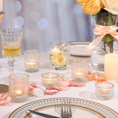 NITIME 20pcs Assorted Ribbed Clear Votive & Tea Light Candle Holders, Glass Candle Holder for Table Centerpiece, Wedding, Baby Shower, Home and Party Decorations - Image 5