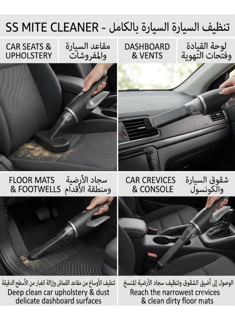 Portable cordless car vacuum cleaner with multiple attachments for thorough cleaning of upholstery, the dashboard, and hard-to-reach corners. - Image 5