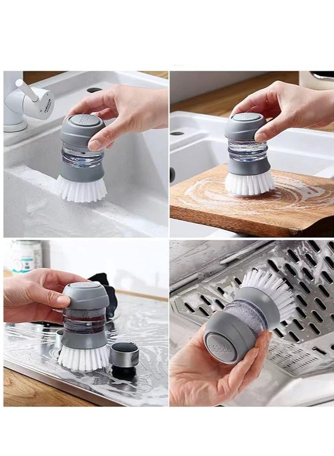 Soap Dispensing Palm Scrub Brush with Drip Tray, Washing Brush for Dishes Pots Pans Sink Cleaning, Easy to Grip Household Cleaning Brushes, Kitchen Scrubber Storage Stand Set - Image 4