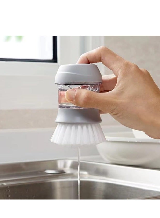 Soap Dispensing Palm Scrub Brush with Drip Tray, Washing Brush for Dishes Pots Pans Sink Cleaning, Easy to Grip Household Cleaning Brushes, Kitchen Scrubber Storage Stand Set - Image 5