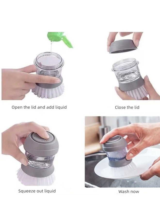 Soap Dispensing Palm Scrub Brush with Drip Tray, Washing Brush for Dishes Pots Pans Sink Cleaning, Easy to Grip Household Cleaning Brushes, Kitchen Scrubber Storage Stand Set - Image 3