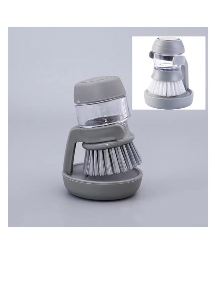 Soap Dispensing Palm Scrub Brush with Drip Tray, Washing Brush for Dishes Pots Pans Sink Cleaning, Easy to Grip Household Cleaning Brushes, Kitchen Scrubber Storage Stand Set - Image 2