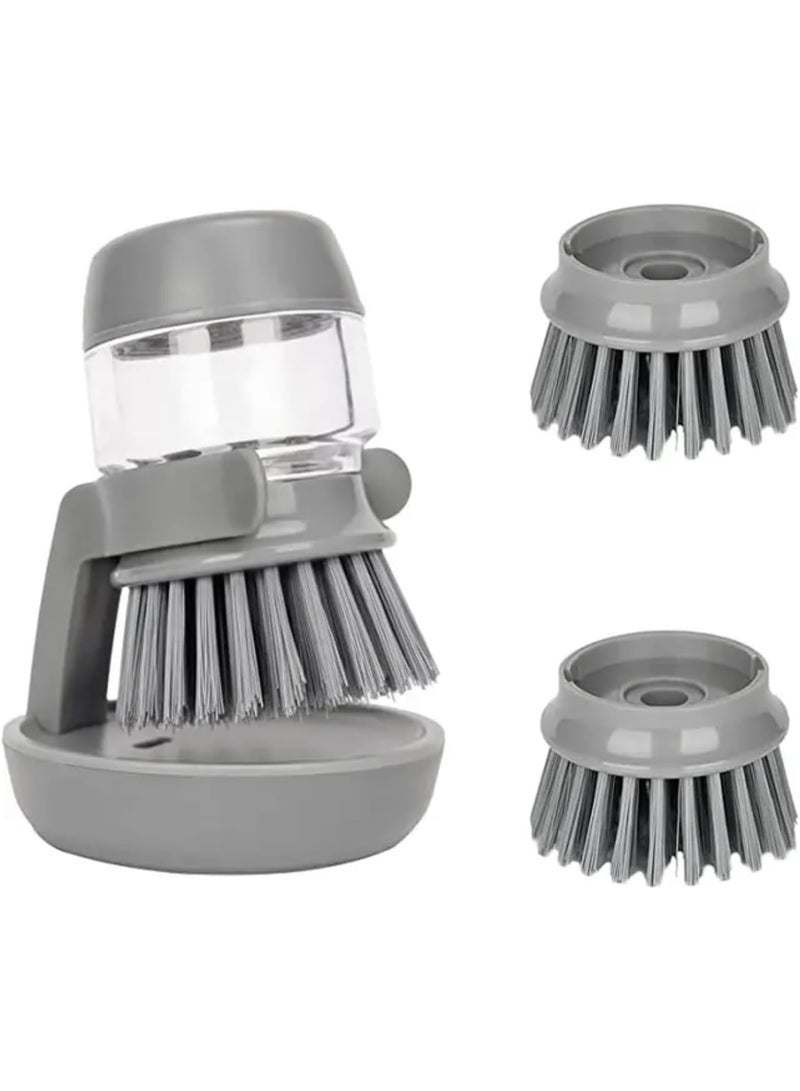 Soap Dispensing Palm Scrub Brush with Drip Tray, Washing Brush for Dishes Pots Pans Sink Cleaning, Easy to Grip Household Cleaning Brushes, Kitchen Scrubber Storage Stand Set - Image 1