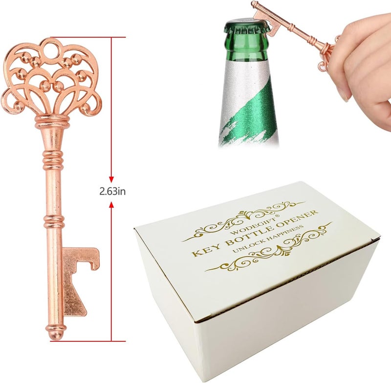 WODEGIFT 100 PCS Wedding Favors Bottle Opener,Vintage Skeleton Key Bottle Opener,Key Bottle Openers with Escort Tag Cards and Key Chains Wedding Gifts for Guest（Rose Gold） - Image 2