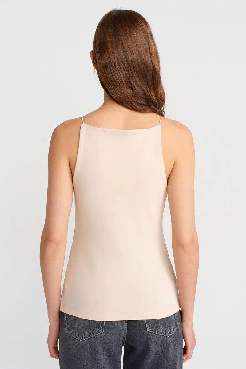 Dilvin Beige Natural DILVIN Slim-Fit Halterneck Jersey Blouse for Women | Best Price UAE