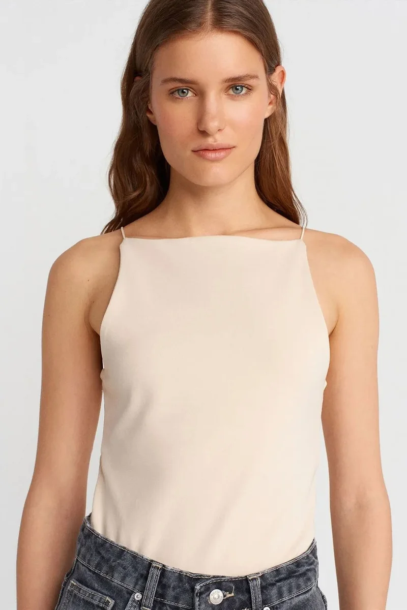 Dilvin Beige Natural DILVIN Slim-Fit Halterneck Jersey Blouse for Women | Best Price UAE