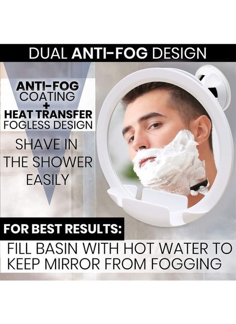 Fogless Shower Mirror for Shaving with Razor Holder, Upgraded 360° Swivel Suction and Anti Fog Shatterproof Surface (White)
