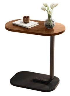 MileMelo Wooden Oval Coffee Table C Shape Small Side Table With Metal Base, Modern Sofa Side Snack Table Walnut Color End Table  - Image 1