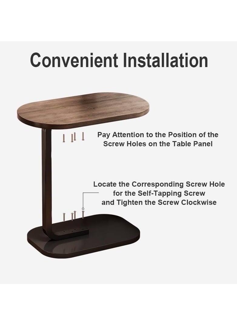 MileMelo - Wooden Oval Coffee Table C Shape Small Side Table With Metal Base, Modern Sofa Side Snack Table Walnut Color End Table - Image 1