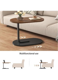 MileMelo Wooden Oval Coffee Table C Shape Small Side Table With Metal Base, Modern Sofa Side Snack Table Walnut Color End Table  - Image 3