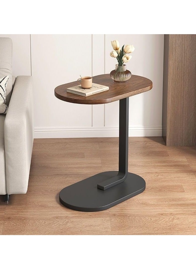 MileMelo - Wooden Oval Coffee Table C Shape Small Side Table With Metal Base, Modern Sofa Side Snack Table Walnut Color End Table - Image 1