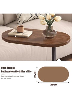 MileMelo Wooden Oval Coffee Table C Shape Small Side Table With Metal Base, Modern Sofa Side Snack Table Walnut Color End Table  - Image 2