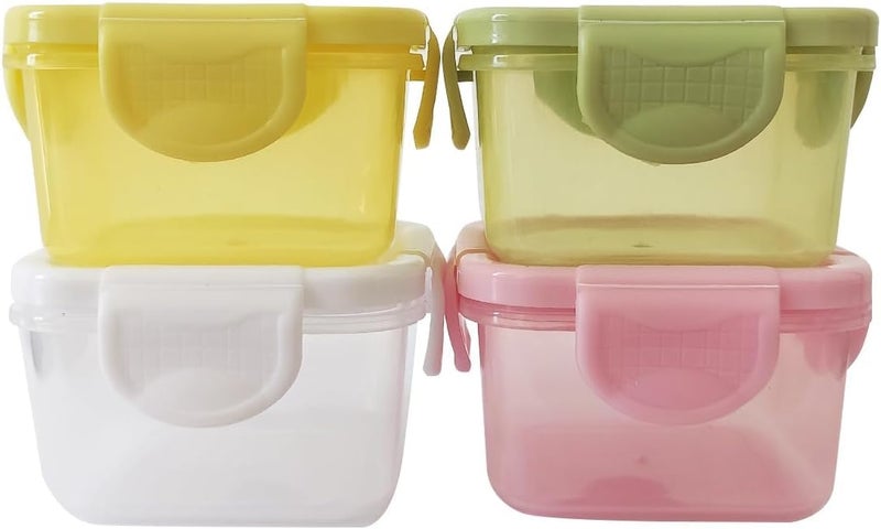 Genaric HOMERA Small Plastic Sauce Containers with Leak-Proof Lids – Set of 4 Mini Dipping Cups for Ketchup Honey Snacks Kids Lunchbox School or Travel Use