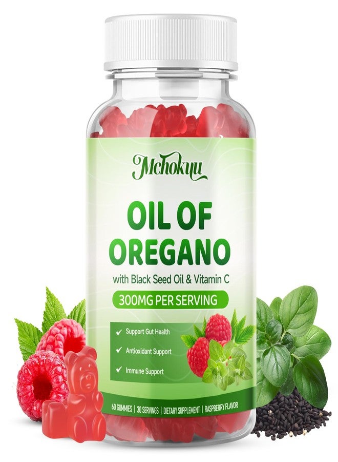 Mchokuu Oil of Oregano with Black Seed Oil 300mg Oregano Oil Gummies, 2-in-1 Black Seed Oil Supplement for Women & Men Support Antioxidant Health, Sugar Free & Vegan Raspberry Herbal Gummies, 60 Count - Image 1