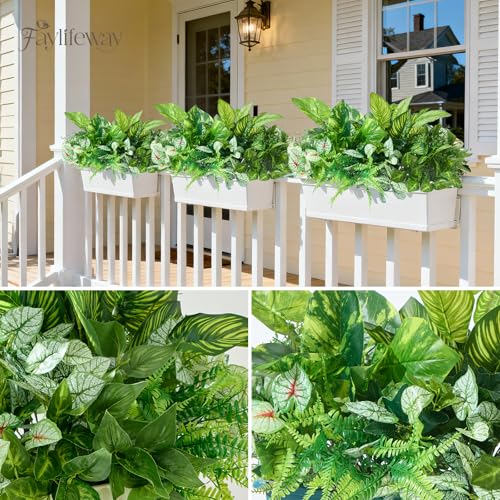 Faylifeway 12 Bundles Artificial Plants Outdoor,UV Resistant Fake Greenery Stems with Large Shrubs Faux Plastic Plant for Outside Front Porch Planters Garden Window Box Patio Decor(Pot Not Included) - Image 5