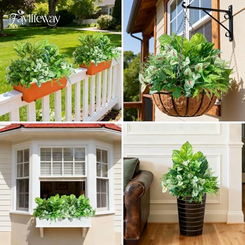 Faylifeway 12 Bundles Artificial Plants Outdoor,UV Resistant Fake Greenery Stems with Large Shrubs Faux Plastic Plant for Outside Front Porch Planters Garden Window Box Patio Decor(Pot Not Included) - Image 3