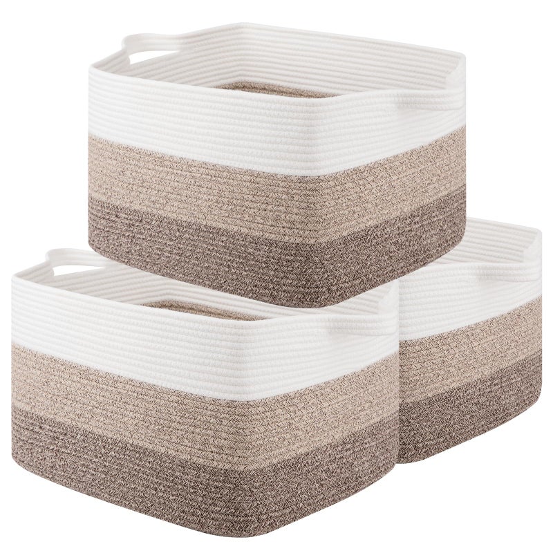 OIAHOMY Rectangle Woven Storage Basket - Nursery Cotton Rope Baskets for Storage, Toy Basket Organizing for Living Room, 17.7"x13.8"x11"- Pack of 3 - Gradient Yellow - Image 1