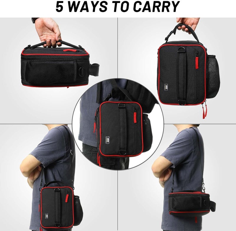 MIER Expandable Lunch Bag Insulated Lunch Box for Men to Work Travel Portable Lunchbox Bags with Shoulder Strap and Water Bottle Holder(Black/Red) - Image 4