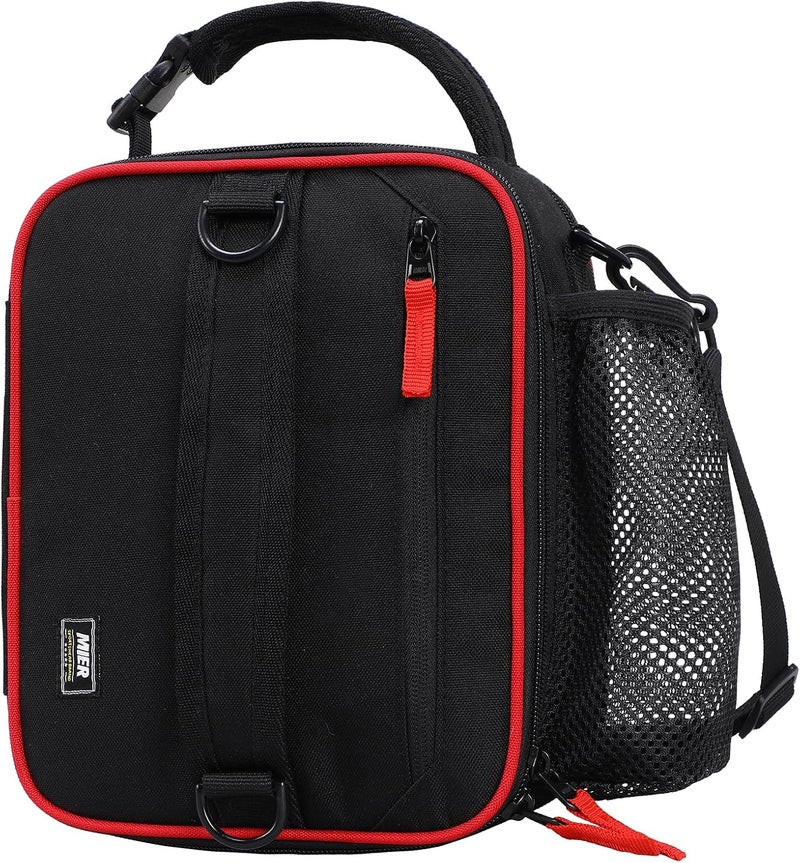 MIER Expandable Lunch Bag Insulated Lunch Box for Men to Work Travel Portable Lunchbox Bags with Shoulder Strap and Water Bottle Holder(Black/Red) - Image 1