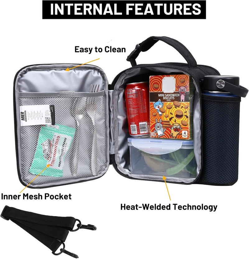 MIER Expandable Lunch Bag Insulated Lunch Box for Men to Work Travel Portable Lunchbox Bags with Shoulder Strap and Water Bottle Holder(Black/Red) - Image 2