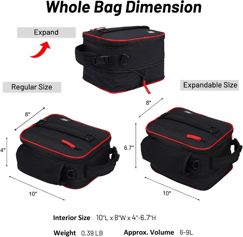 MIER Expandable Lunch Bag Insulated Lunch Box for Men to Work Travel Portable Lunchbox Bags with Shoulder Strap and Water Bottle Holder(Black/Red) - Image 3