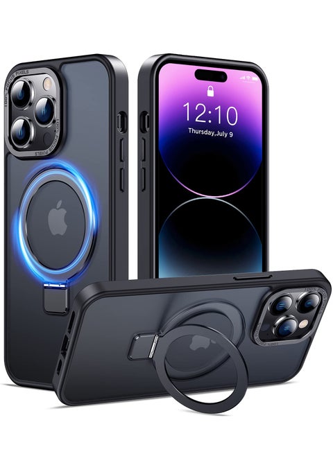 iPhone 14 Pro Max MagSafe Case with Magnetic Invisible Stand,【Full Shockproof Protection】Matte Back Phone Cover with Magnet Kickstand for Apple 14 Pro Max (2022)(Black)