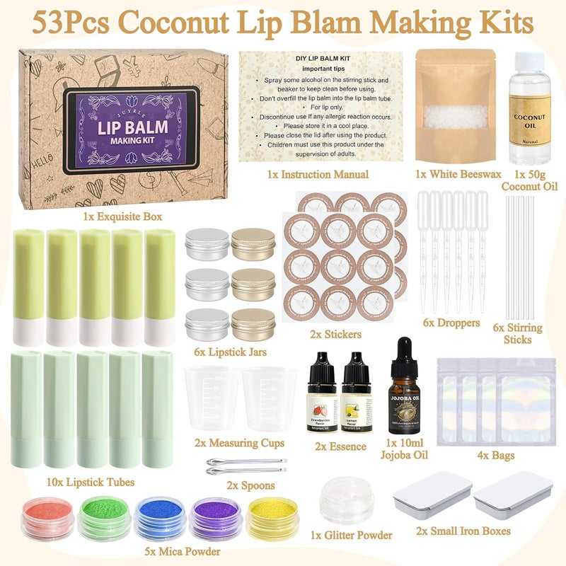 JUYRLE Lip Balm Making Kit- Coconut Lip Gloss Kit with Beeswax, Jojoba Oil, and Coconut Oil for Adults & Girls, Make Your Own Lip Balm– DIY Moisturizing Lip Care - Image 2