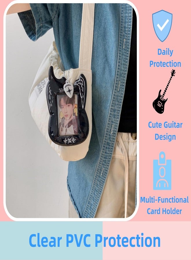 Hileapx Guitar Shaped Kpop Photocard Holder Keychain, 3-Inch PVC Transparent Protective Badge Sleeve for Kpop Fans, Collectibles, and Gift, Cute and Practical Card Holder for Women - Image 3