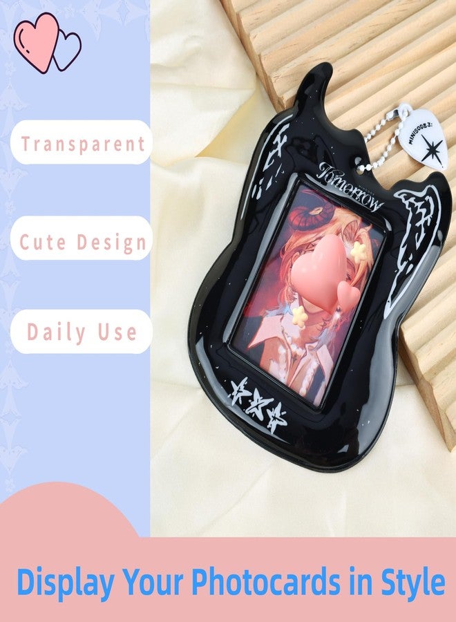 Hileapx Guitar Shaped Kpop Photocard Holder Keychain, 3-Inch PVC Transparent Protective Badge Sleeve for Kpop Fans, Collectibles, and Gift, Cute and Practical Card Holder for Women - Image 2