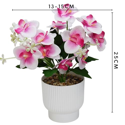 CURATED CART Flower Pot with Artificial Flowers - Orchid White & Pink Flower with White Vase | Ideal for Home Décor | Office Décor | Gifting | Size 25 x 15cm - Image 3