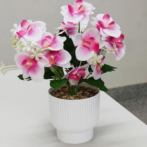 CURATED CART Flower Pot with Artificial Flowers - Orchid White & Pink Flower with White Vase | Ideal for Home Décor | Office Décor | Gifting | Size 25 x 15cm - Image 5