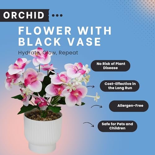 CURATED CART Flower Pot with Artificial Flowers - Orchid White & Pink Flower with White Vase | Ideal for Home Décor | Office Décor | Gifting | Size 25 x 15cm - Image 2