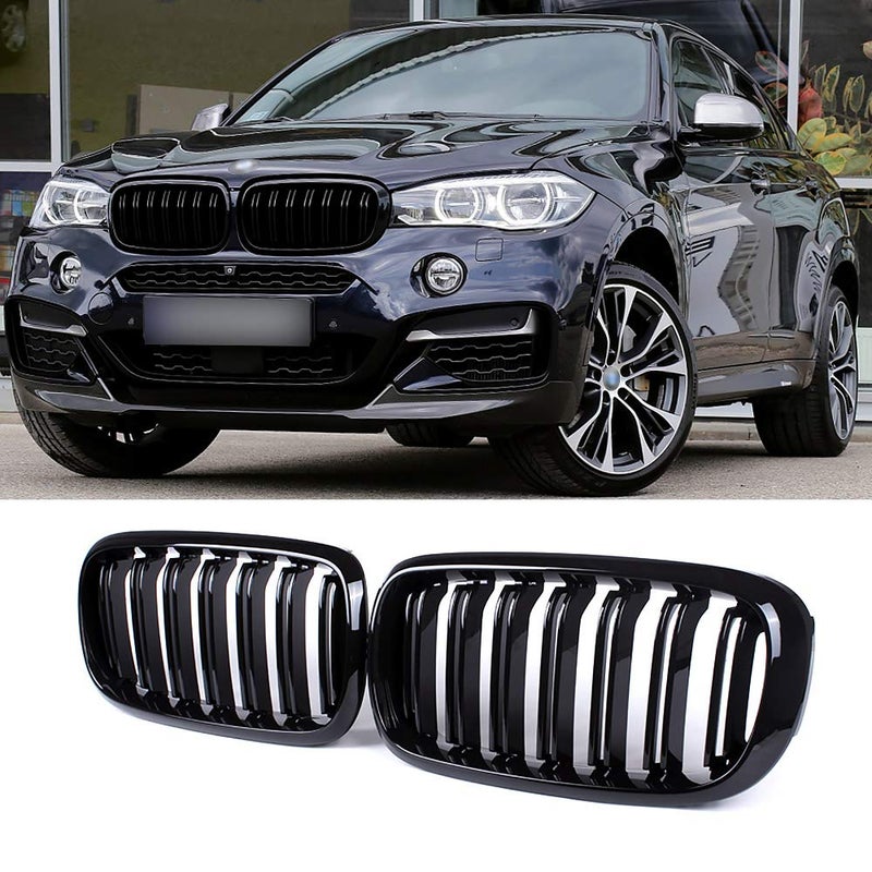 SNA F15 Grill for BMW X5 F15 X6 F16 X5M X6M 20142019 ABS Gloss Black Kidney Grill Double Slats 2pc Set