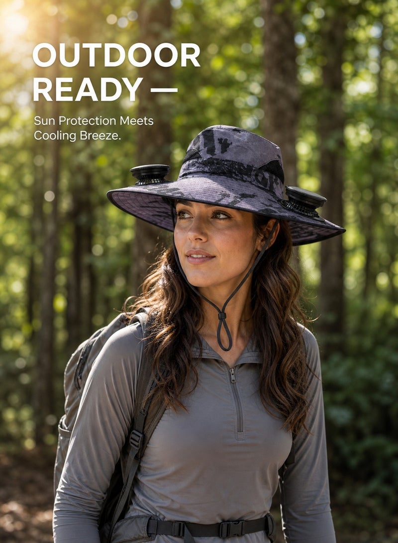 Solar-powered cooling sun hat with a built-in fan, suitable for climbing and fishing, camouflage gray - Image 3