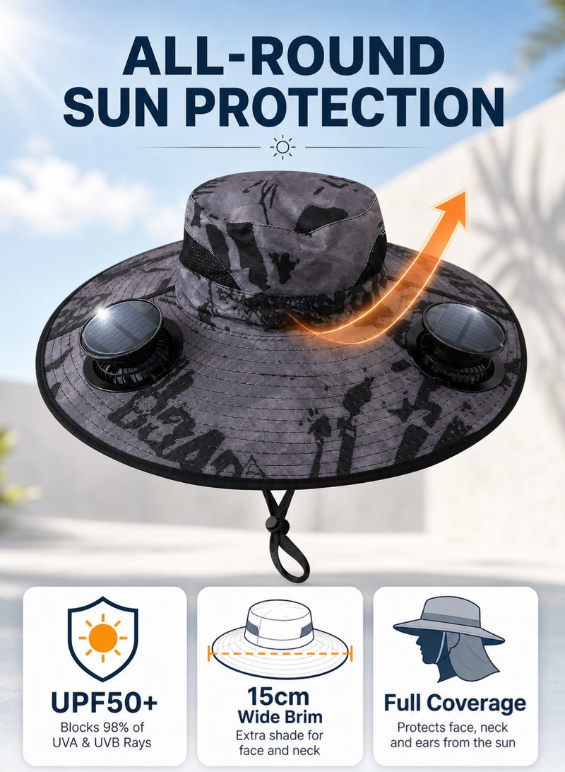 Solar-powered cooling sun hat with a built-in fan, suitable for climbing and fishing, camouflage gray - Image 4