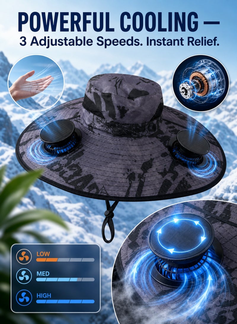 Solar-powered cooling sun hat with a built-in fan, suitable for climbing and fishing, camouflage gray - Image 5