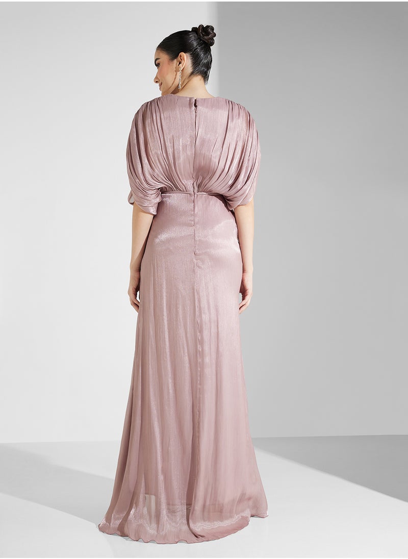 Draped Pleated Maxi Dress With Tie Up Belt - pzsku/ZED80F3215D05842261EDZ/45/_/1742375038/021bd22c-39e2-4ef6-8d4f-6089afc78620