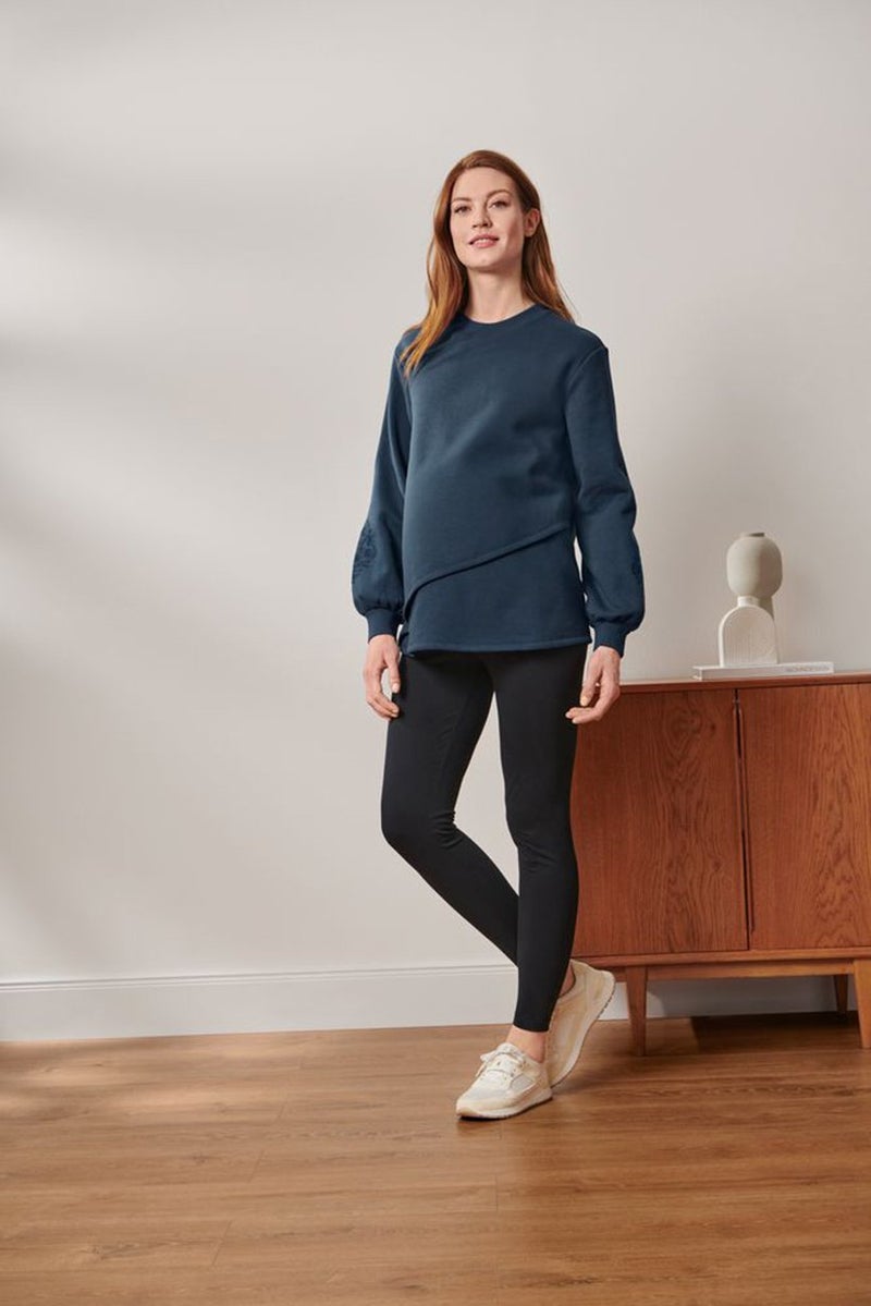 Tchibo Maternity Crew Neck Embroidered Sweatshirt, Navy - Image 1